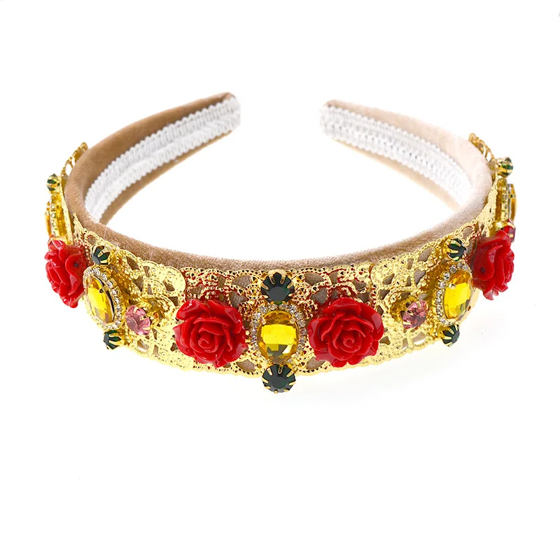 Роскошная розовая головная повязка с ювелирными украшениями в виде барокко, винтажная корона с бриллиантами, хрустальный ободок с драгоценными камнями для волос.