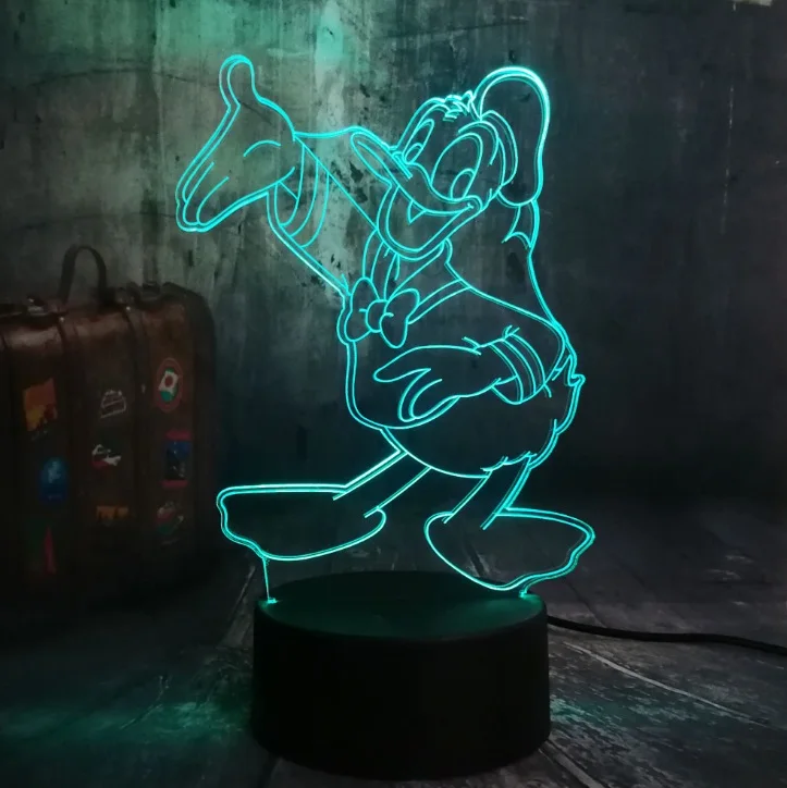 Donald Duck Новинка милый Микки Минни Маус Винни Тинкер Белл ИА Дональд Дак Базз 3D светодиодный светильник, Ночник декор для детей Рождественский подарок игрушка - Испускаемый цвет: Donald Duck