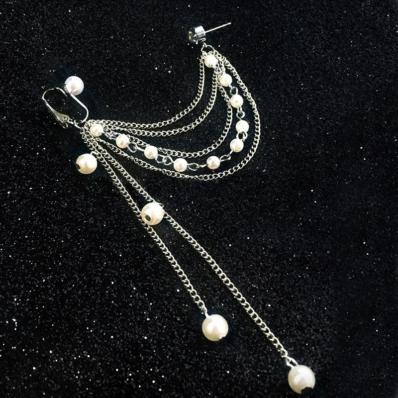 Silver-color Очаровательные женские серьги с искусственным жемчугом, модные массивные серьги-клипсы с кисточками, висячие серьги из бисера, ювелирные изделия - Окраска металла: Silver-color