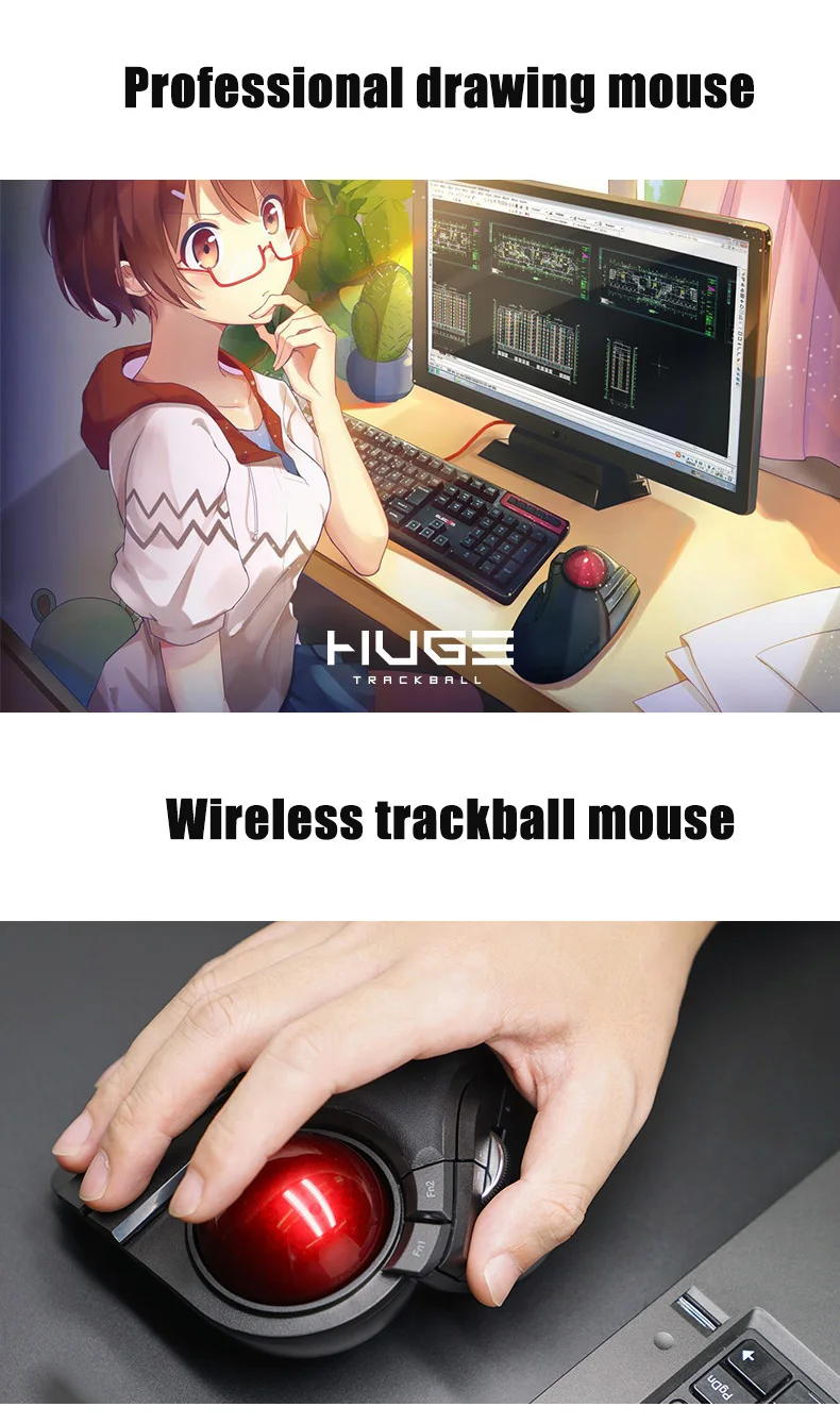 Беспроводная мышь 2 4G trackball DIP регулируемая для профессионального рисования сад