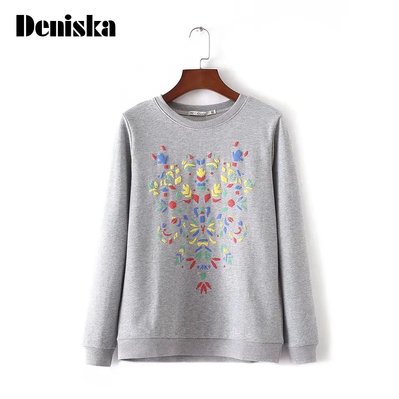 Красочные Вышивка Для женщин толстовка осень Толстовки повседневные с круглым
