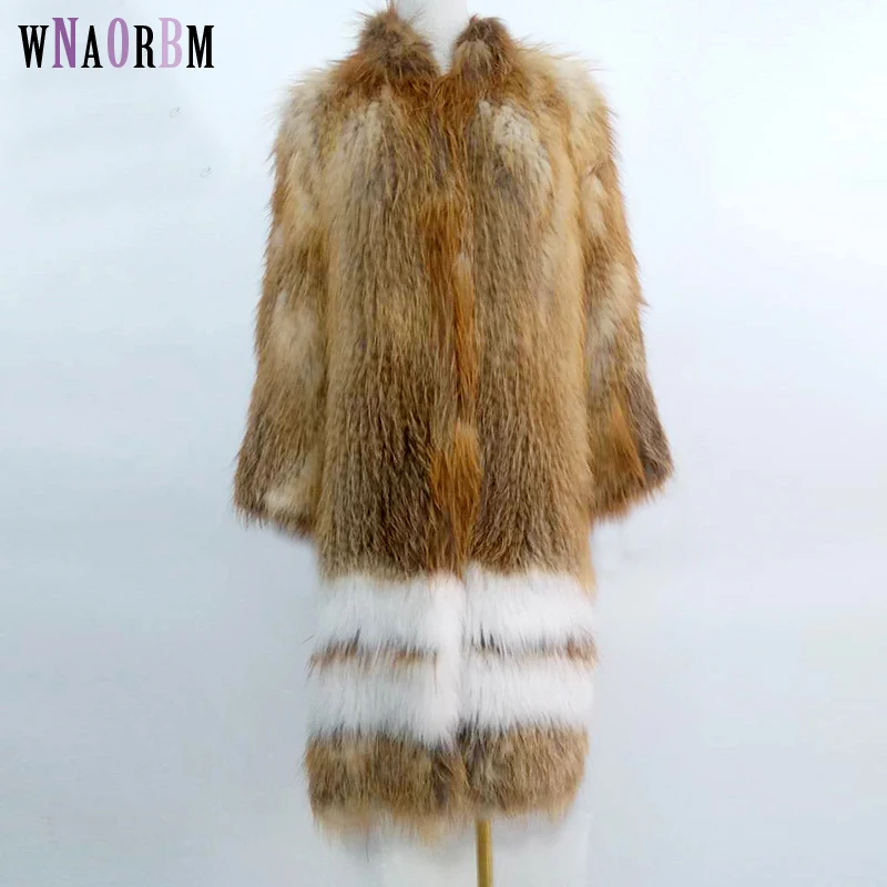 

2022 Luxurious Women Natural Golden Color Real Fox Fur Coat Standing collar Soft Warm Long Real Fur Coat Women Fur Jacket