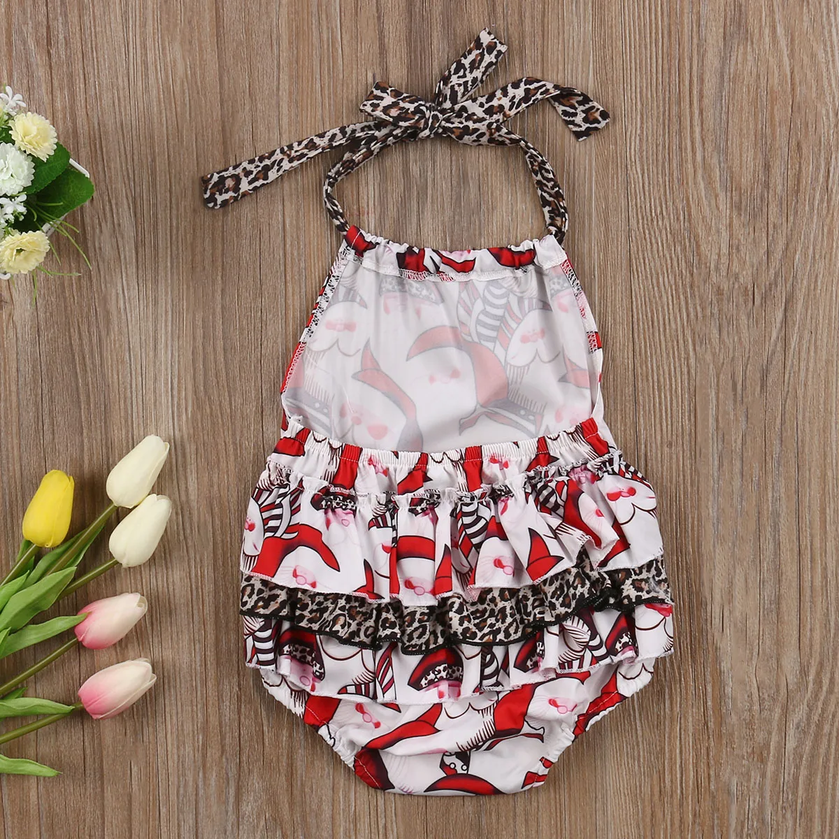 

Summer New Xmas Newborn Baby Girls Bandage Santa Claus Print Backless Bodysuit Clothes Cute Babies Girls Bodysuits