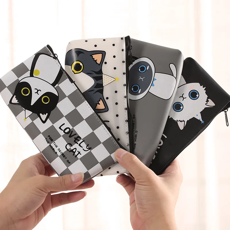 Студенческие Сумки-карандаши Kawaii с кошкой милый силиконовый водонепроницаемый