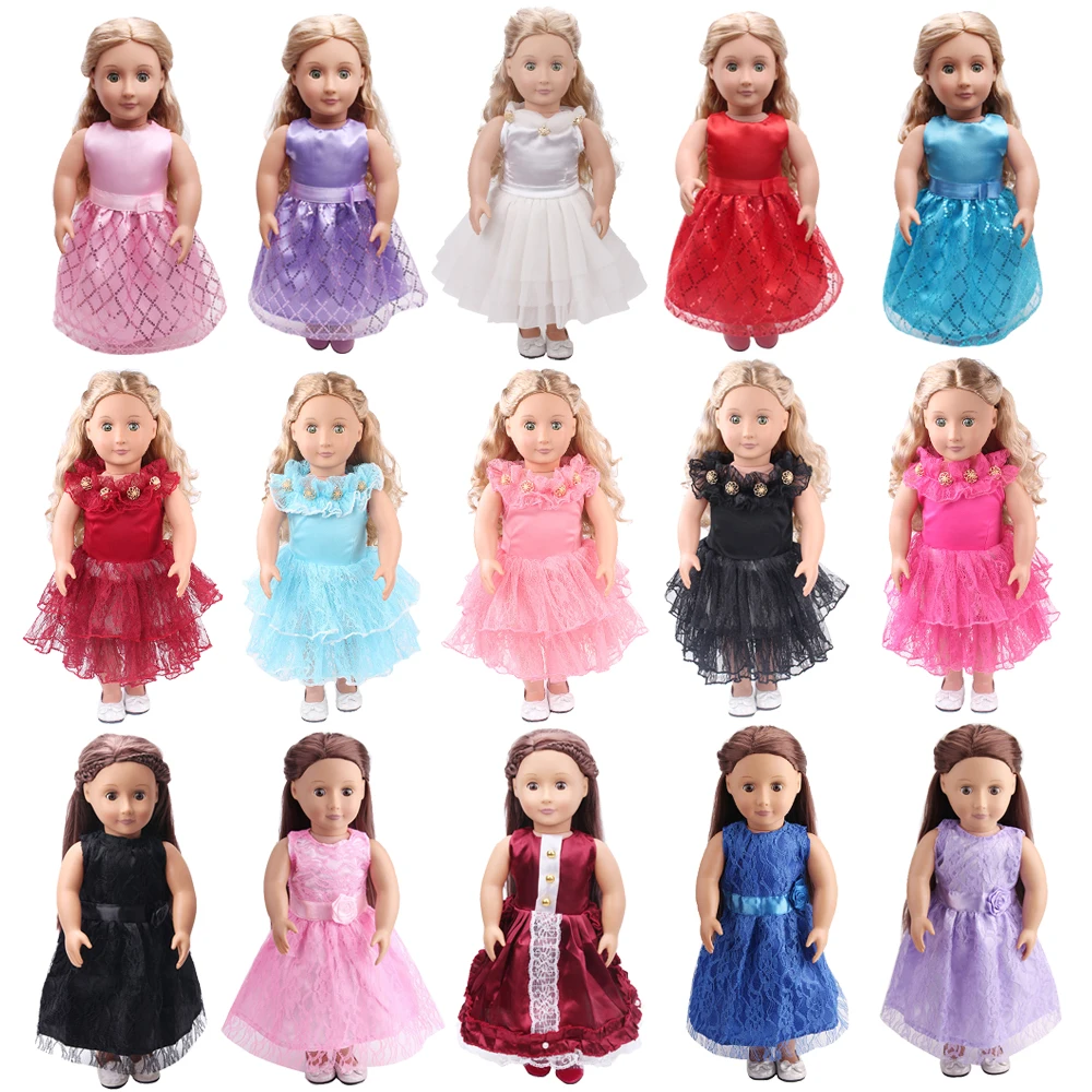 

18 Inch American Doll Dress Beautiful Lace Evening Gown Newborn Girls Skirt Baby Toys Accessories Fit 43 Cm Boy Dolls c130