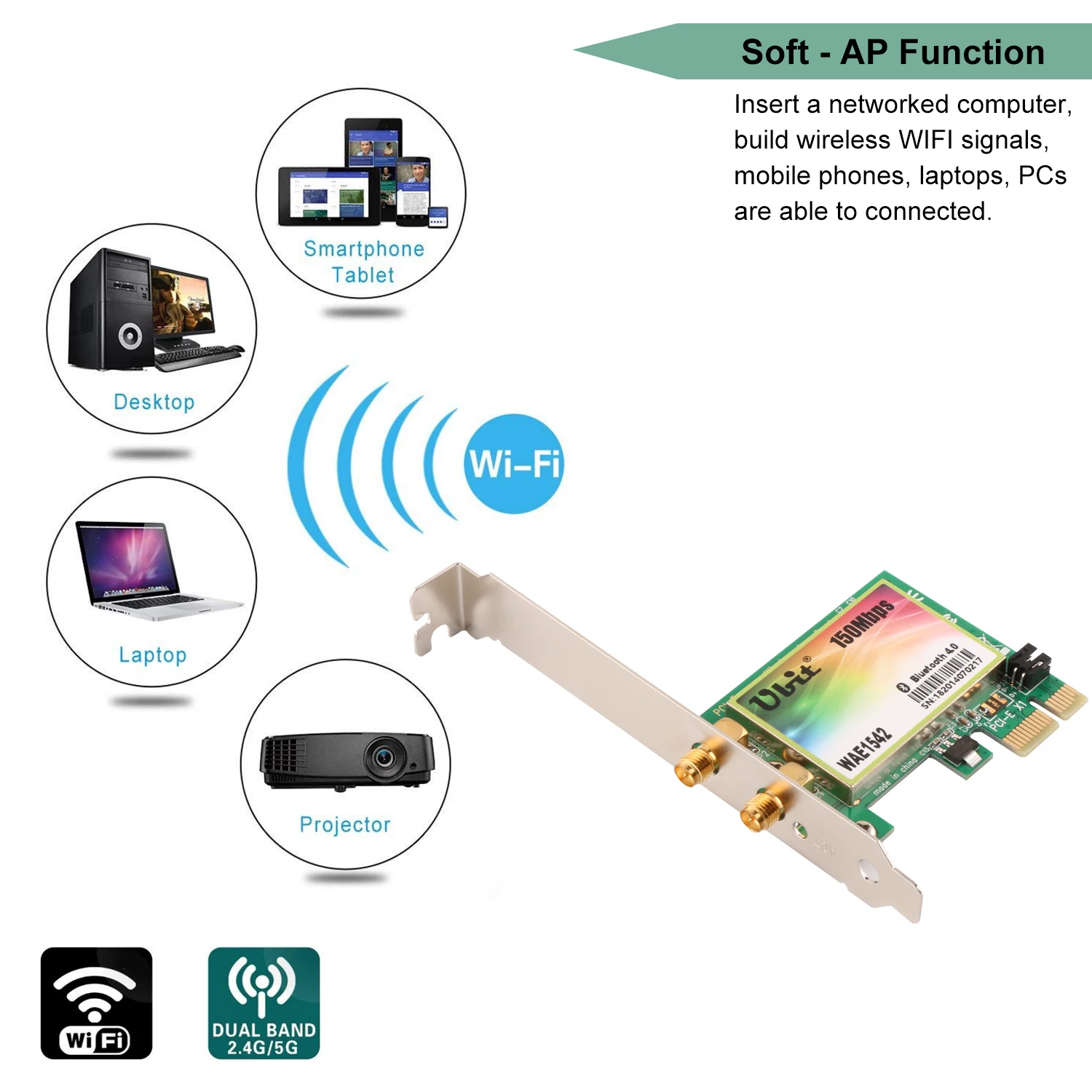 Ubit Bluetooth 4 0 настольная беспроводная сетевая карта PCI Express с функцией 2 4G 150M для ПК
