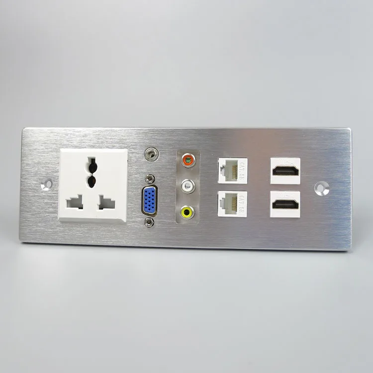 Aluminum wall plate with 2 X HDMI, 2 X RJ45, VGA, 3.5mm audio, 3RCA, Power ports support DIY