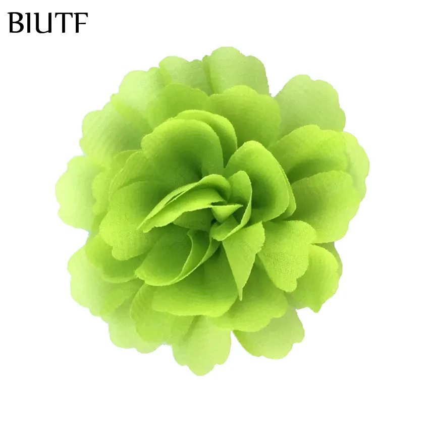 28-lime 10 шт./лот 7,5 см гофрированный Weavy шифон цветок 3 дюймов сплошной цвет волос цветок с зажим для волос принцесса головной убор TH246 - Цвет: 28-lime