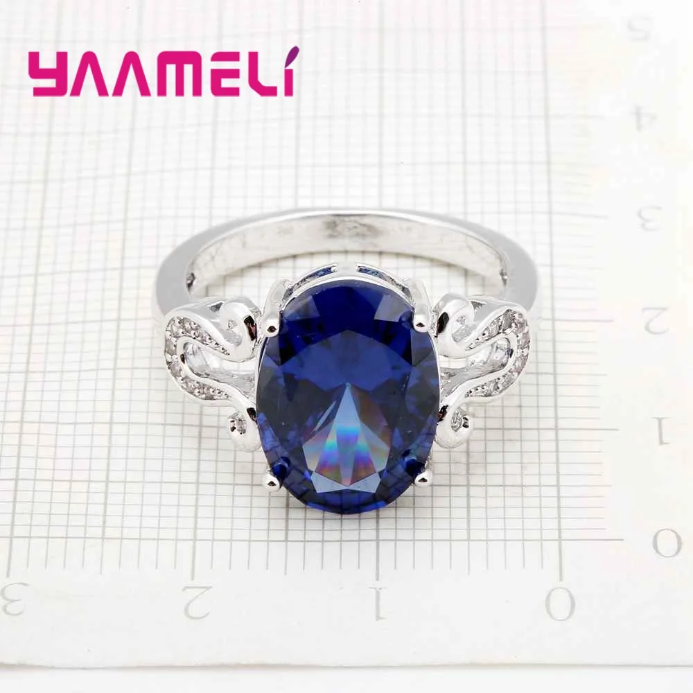 Женское кольцо для помолвки из стерлингового серебра 925 пробы с голубым Кристал