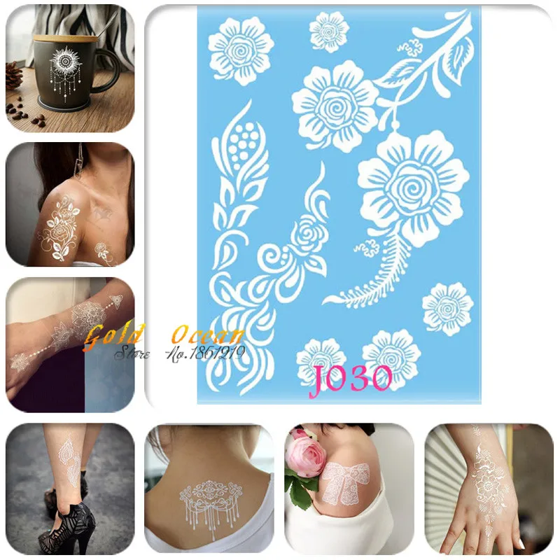 

1PC Body Art Painting Tattoo Stickers White Henna Paste GJ030 Large Lace Flower Blossom Roses Plant Vines White Tattoo Women