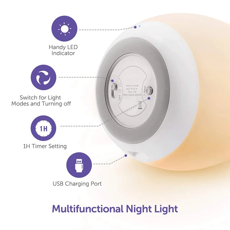 Ночник Детская лампа Miroco для детей с режимом изменения цвета и функцией