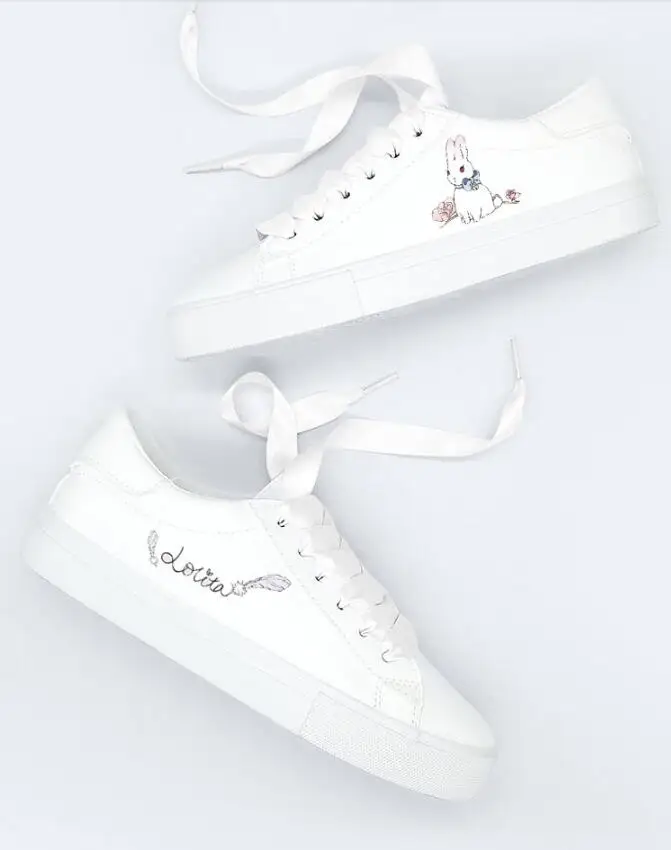 Маленькие белые туфли с лентами для женщин модель 2019 года женские кроличьим