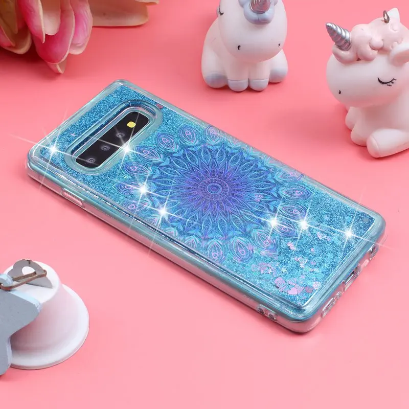 Phone Case For Samsung Galaxy S10 Plus Protective Shell Glitter Shine Quicksand Flowing Liquid Shockproof Back Cover Soft TPU |