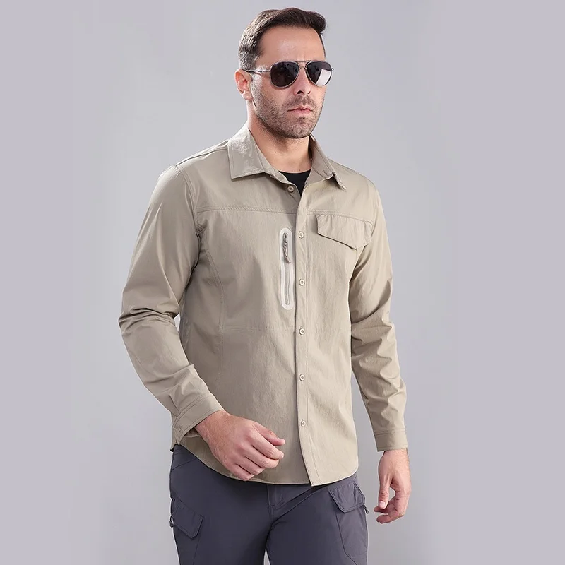 

HAN WILD Men Summer Quick Dry Hiking Shirt Long Sleeve Tactical T-Shirt Breathable Combat Military Shirt Shooting Riding Shirt