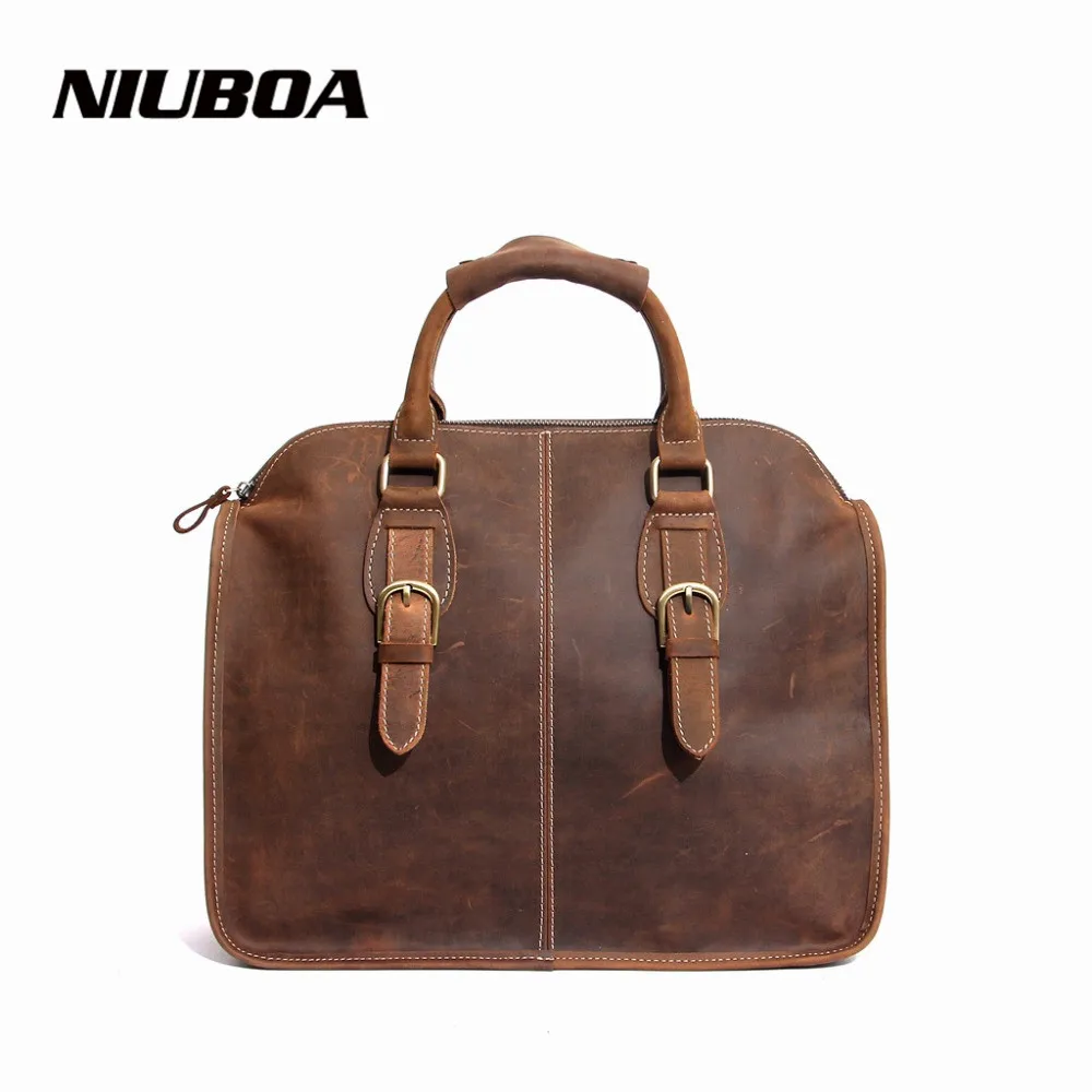 NIUBOA, натуральная кожа, сумки через плечо,, винтажная кожаная сумка, тоут, женские сумки из воловьей кожи, Crazy Horse, кожаная сумка-мессенджер - Цвет: Коричневый