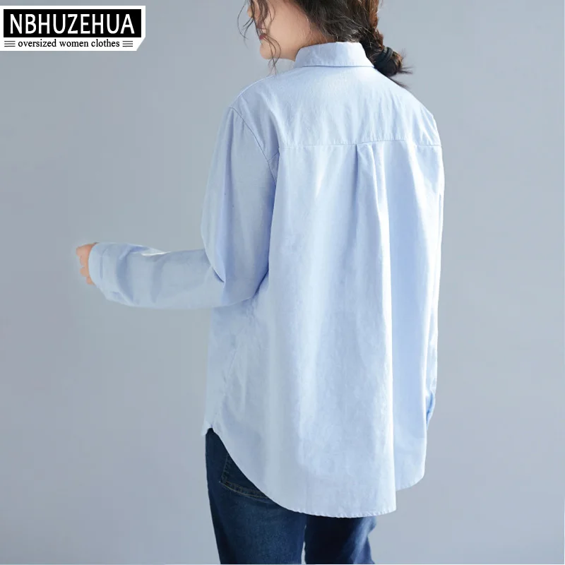 NBHUZEHUA Вышивка светло голубая женская блузка 5XL Базовые Женские топы с длинным