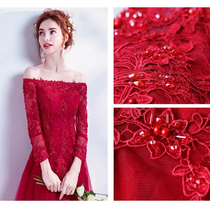 Женское вечернее платье SOCCI Weekend красное элегантное с длинными рукавами и открытыми плечами для выпускного