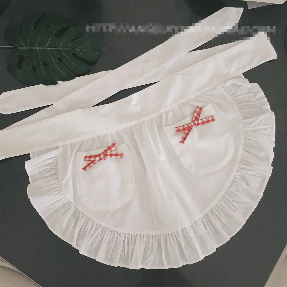 1 Sexy White Half Waist Ruffle Waitress Cosplay Avental de Cozinha Divertido Tablier Cuisine Pinafore Short Apron with Pockets - Цвет: 1
