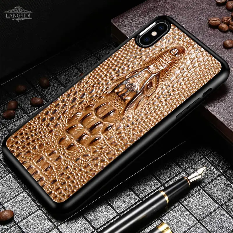 

LANGSIDI 3D Genuine Leather covers for iphone xr case 3d Snake Leather cases for iphone x Business phone case for Iphone XSmax