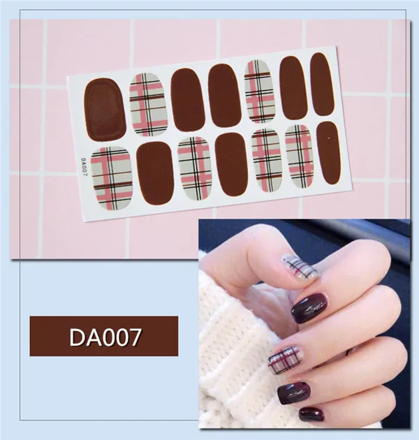 14 насадок/набор полное покрытие наклейки для ногтей s Обертывания DIY наклейки для нейл-арта простые наклейки s самоклеющиеся наклейки для ногтей розовый белый черный зеленый - Цвет: 7