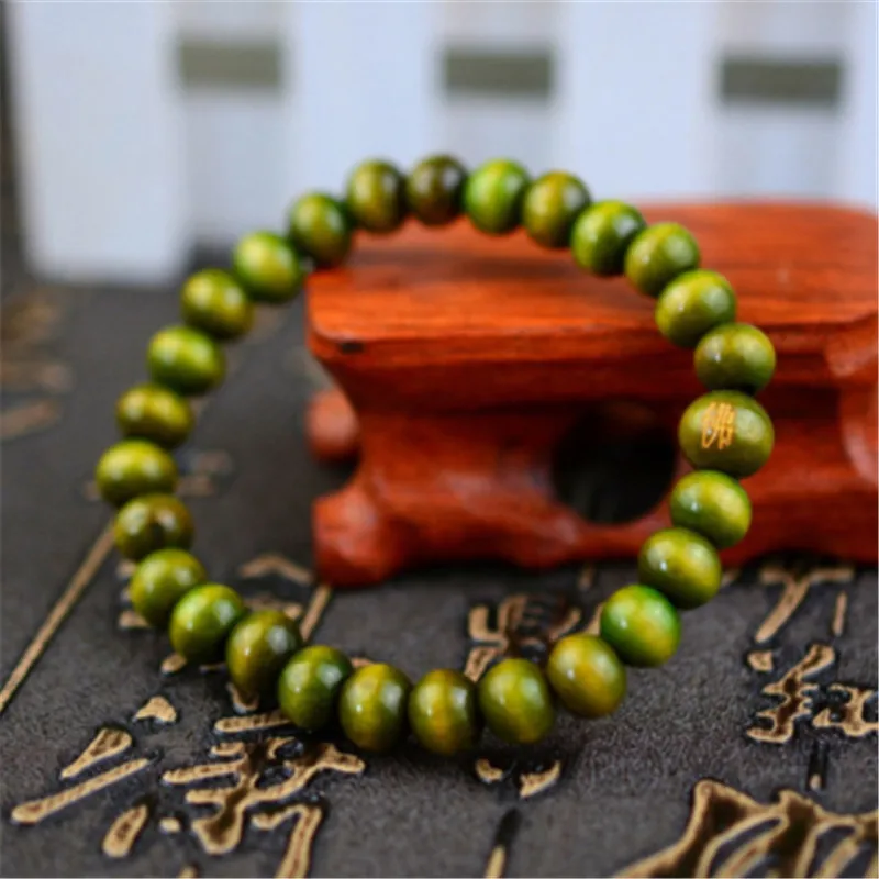 Модные 8 мм бусины из натурального дерева Веревка Регулируемая тибетская буддистская медитация браслет с розами для мужчин и женщин браслеты украшения подарки - Окраска металла: green Buddha
