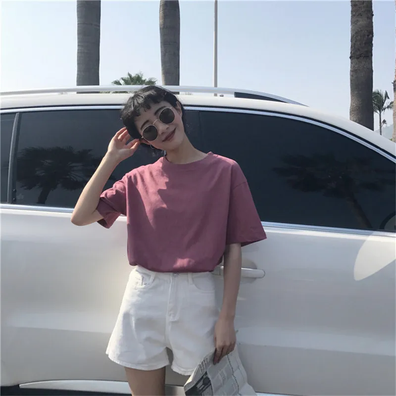 Прямая поставка женская футболка 15 однотонных цветов базовые хлопковые футболки