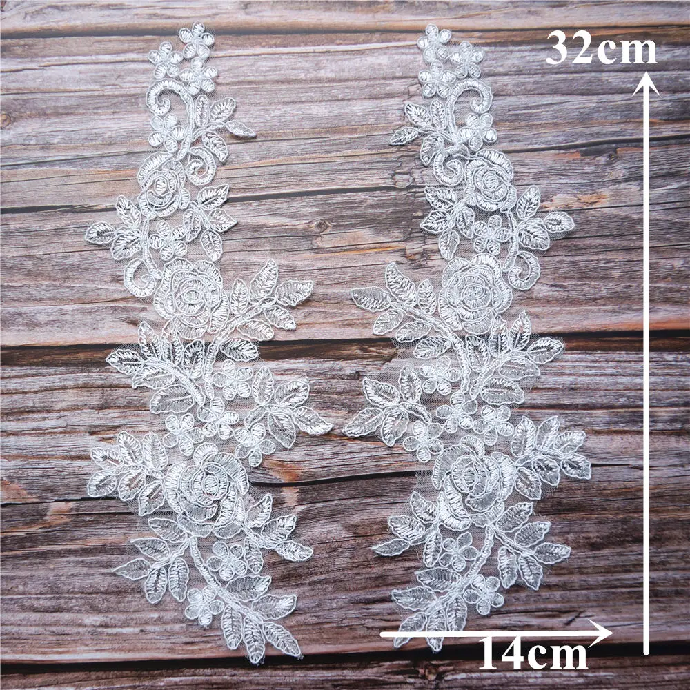 2 шт. белые и красные цветы листья розы сетчатая ткань свадебные аппликации