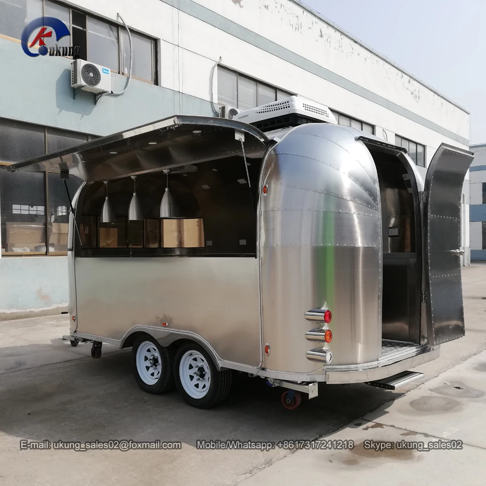 UKUNG стиль заказной airstream модель трейлер для еды, 450 см длина полная нержавеющая сталь Роскошная корзина для еды