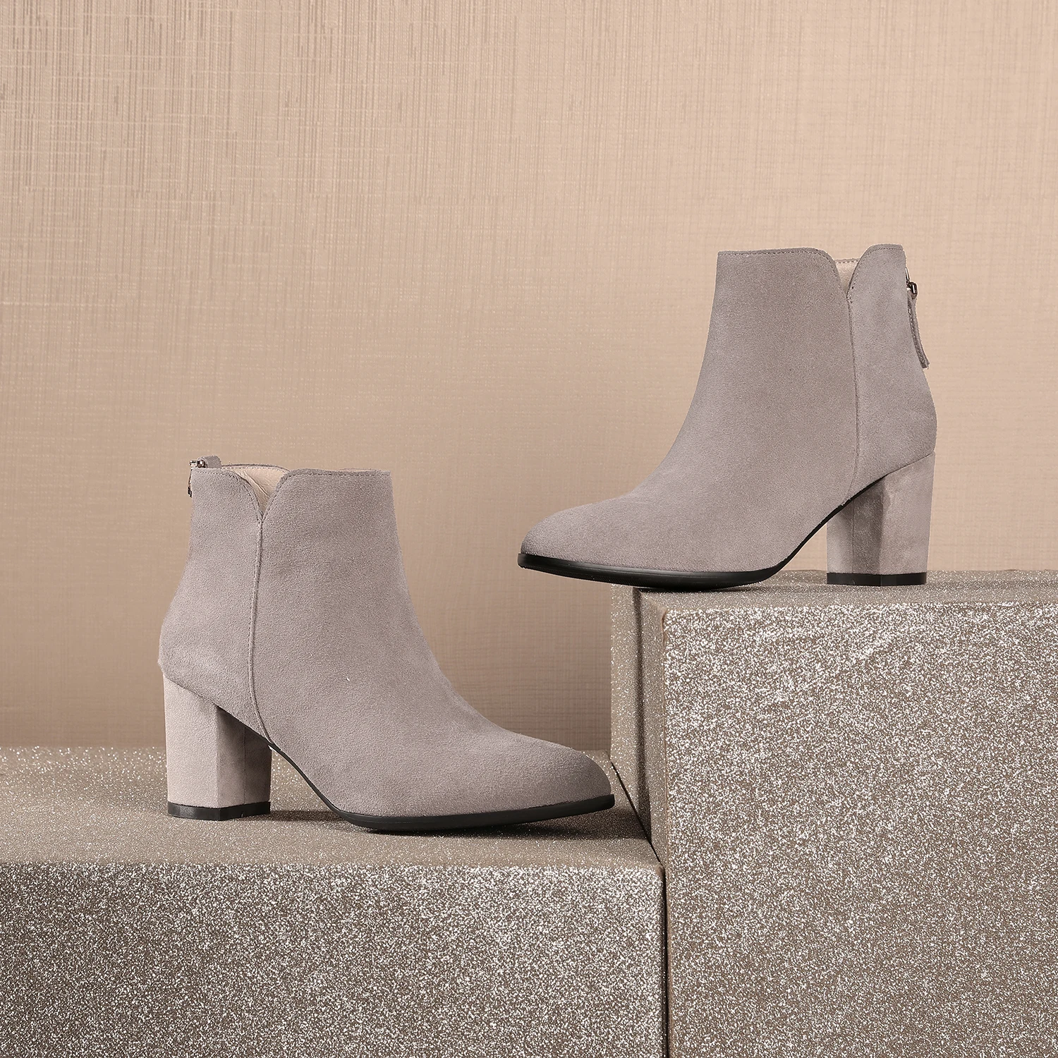 Ankle Boots for Women New Boots Women Leather Zipper 7cm