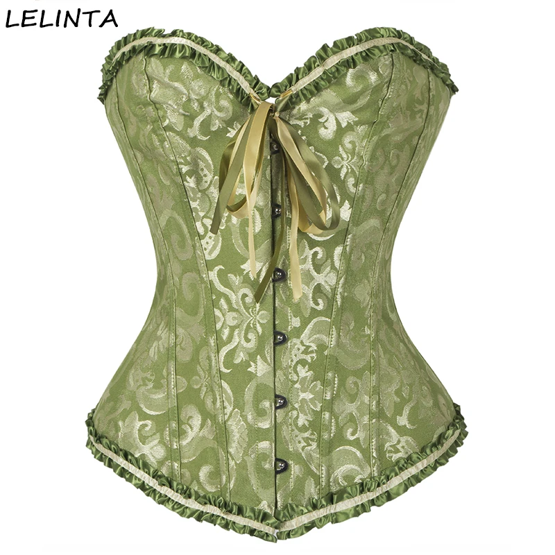 LELINTA женский атласный жаккардовый сексуальный корсет на шнуровке с косточками на талии, Бюстье размера плюс S-6XL топ в готическом стиле корсетный корсет