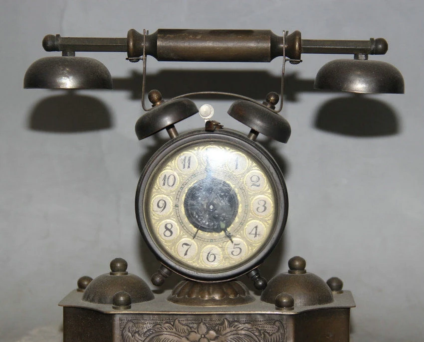 6 &quotстарая китайская коллекция бронзовые телефонные часы с статуей механические