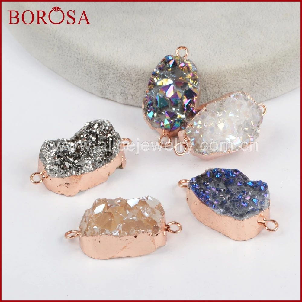 BOROSA 10 шт. розовое Золотая радужная Титан Druzy разъемы Модные Агат Drusy двойной