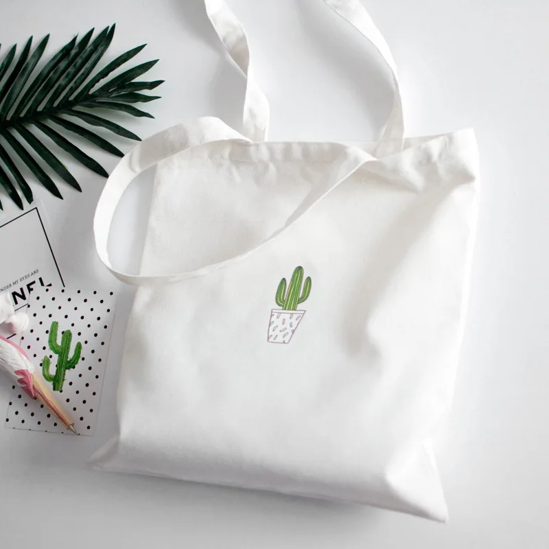 

YILE Zippered Cotton Canvas Eco shopping Tote shoulder Bag Print Single Cactus Pot D139