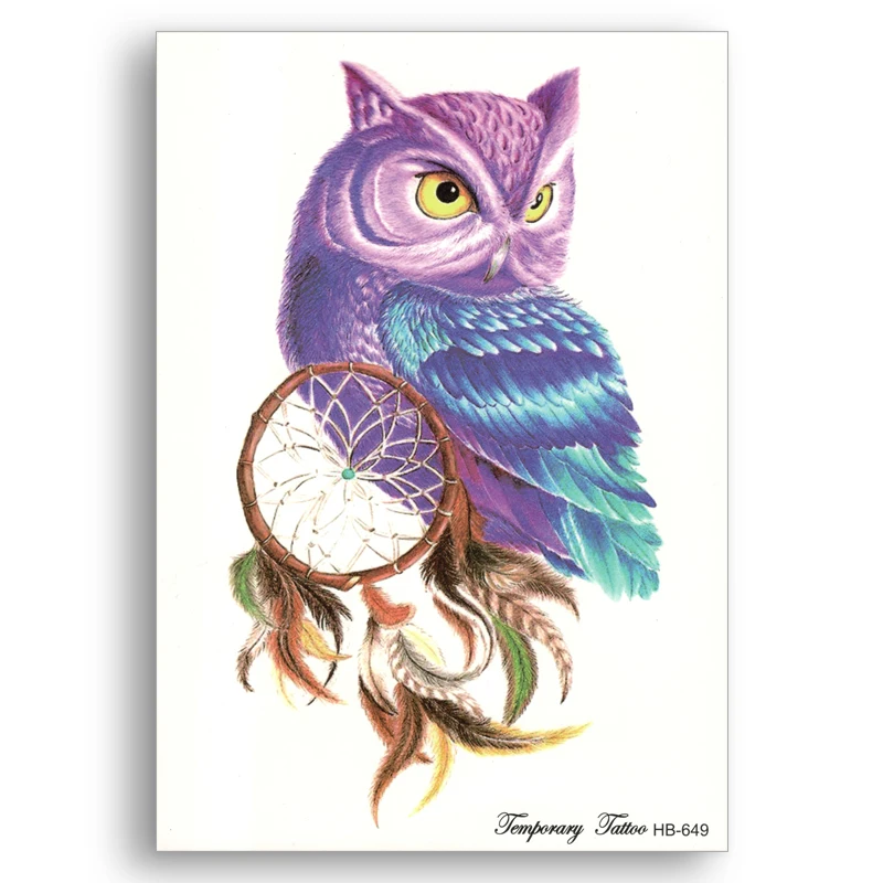 Искусственная временная татуировка переводной цвет птица Сова искусственная