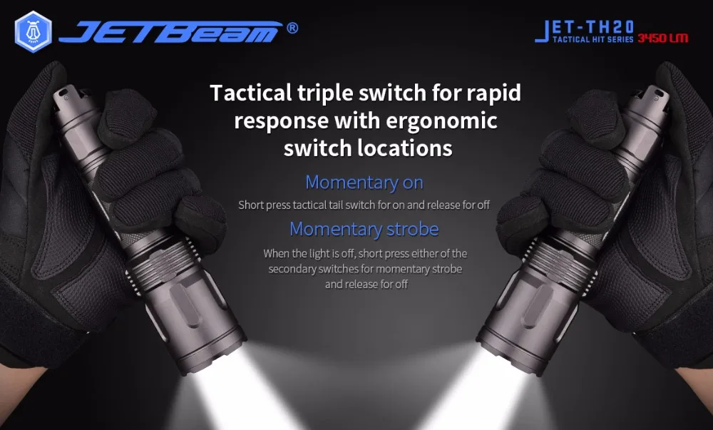 Тактический фонарь JETBeam TH20 светодиодный CREE XHP70.2 светодиодный Макс. 3450 лм дальность луча 320 метров+ 2600 мАч высокая скорость 18650 батарея