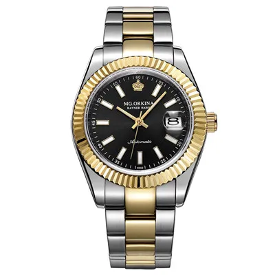 Gold Black ORKINA часы для мужчин двигаться для мужчин t автоматические механические часы для мужчин's водонепроницаемые светящиеся часы сталь ремень мужчин's часы в деловом и повседневном стиле - Цвет: Gold Black