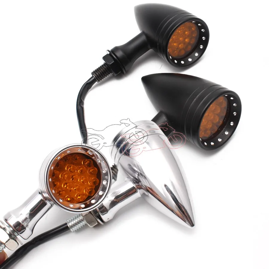 

1pair Motorcycle LED Turn Signal Bullet Blinker Amber Indicator Lights Amber Lens 10mm Vintage Chrome/Black For Harley Honda