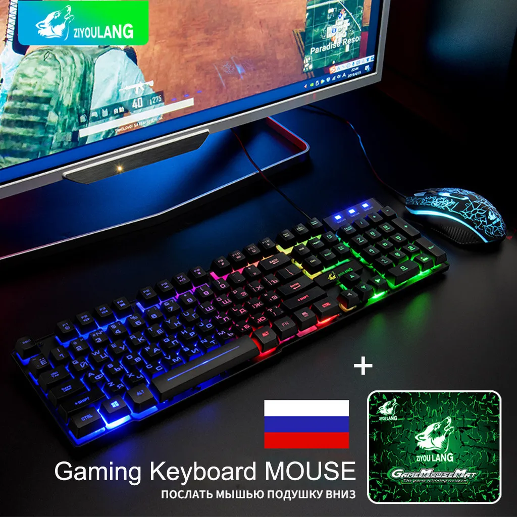 T5 Радуга Подсветка Usb клавиатура с мышью эргономичная игровая английская русская