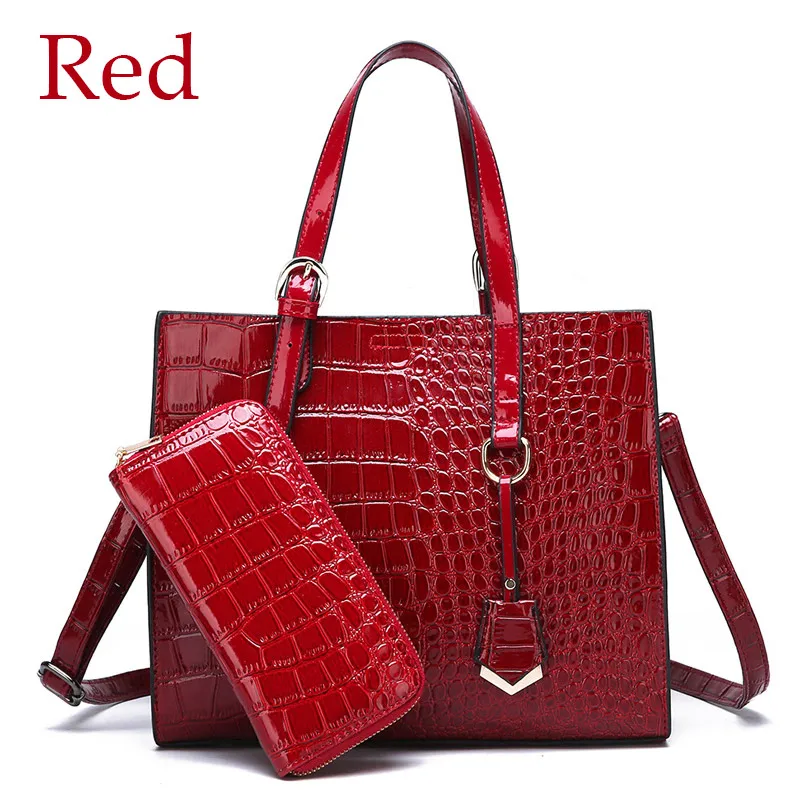 Red ZMQN роскошные сумки, женские сумки, дизайнерские женские кошельки из искусственной кожи и сумочки, Набор сумок через плечо для женщин, известный бренд, крокодил - Цвет: Red