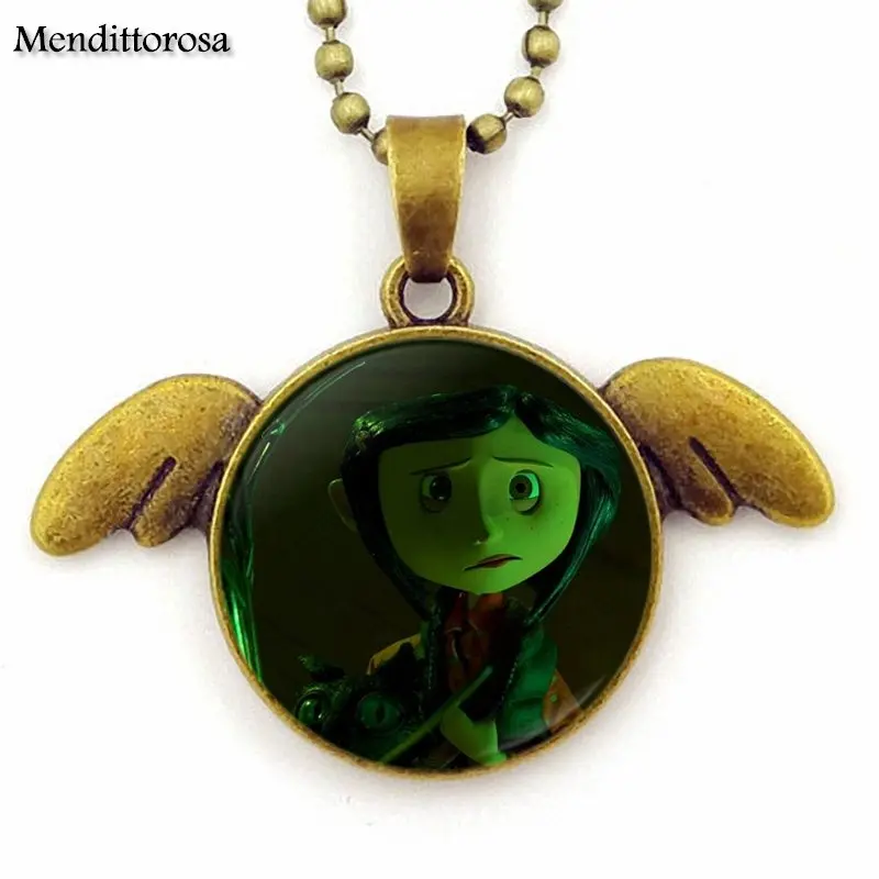 Jewelry With Bronze Plated Glass Cabochon Choker Angel Wings Pendant Necklace For Schoolgirl Maxi Coraline y la Puerta Secreta | Украшения