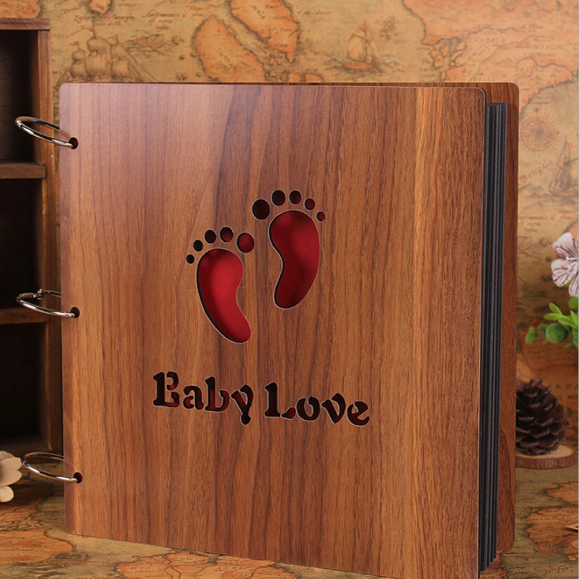 Квадратный деревянный свадебный альбом 2014 скульптура печать детей Diy Фотоальбом