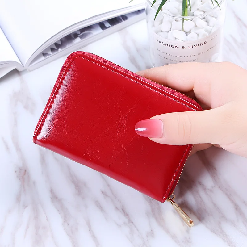 Новый Кошелек для монет Женский мини-кошелек на молнии держатель 9 карт масляный