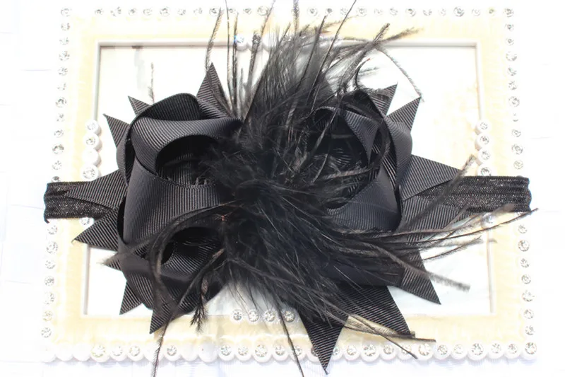 1 шт. 6 дюймов страусиная лента для волос девочек детей с бантом эластичная