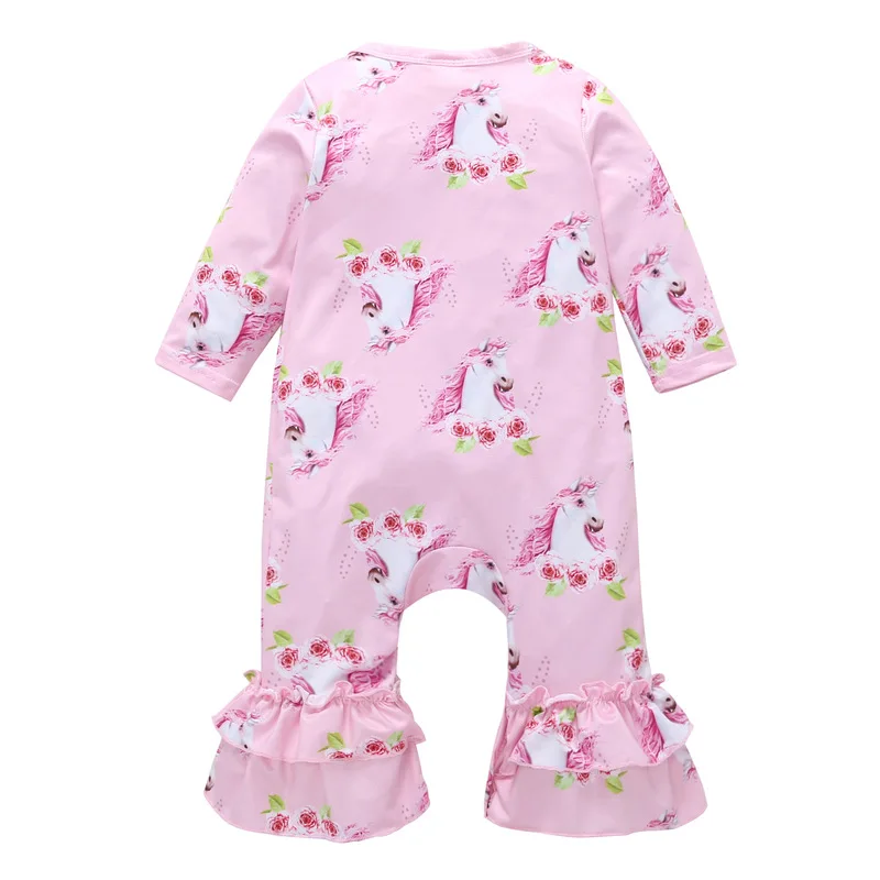 Baby girl Long Sleeve pink bodysuits rose unicorn pattern  baby Toddler Clothing