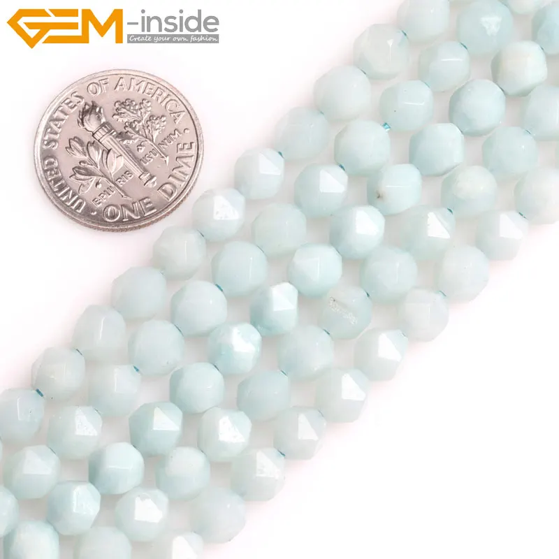 

Gem-inside 6mm-8mm Natural Pure Faceted Round Amazonite Gem stone Round Beads For popular fashion Jewelry Making Strand 15"