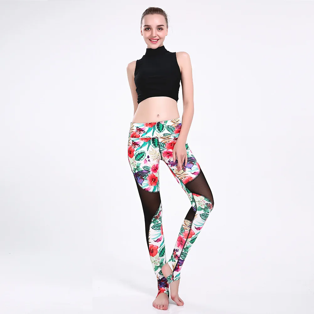 Леггинсы женские сетчатые с 3D принтом повседневные джеггинсы цветочным