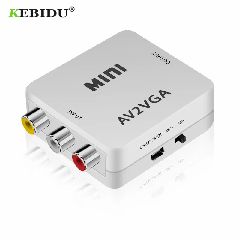 Преобразователь KEBIDU Mini HD AV2VGA адаптер AV RCA CVBS для VGA видеопреобразователь с 3 5 мм