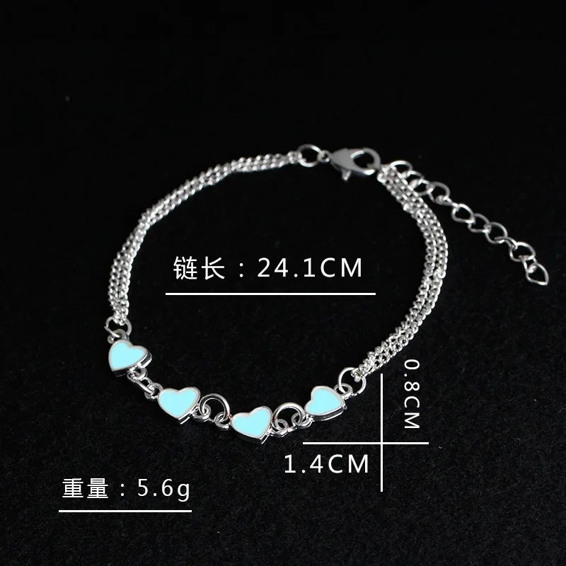 New Glow in the Dark Bracelet Enamel Heart Bracelets Bangles for Women Silver Color Chain Charm Female Handmade Suppliers | Украшения и