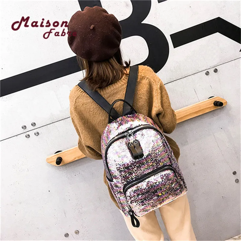 Maison Fabre Backpack Women Sequin Hit Color School Bag Backpack Student Satchel Travel Bag Backpack Mochila de dama