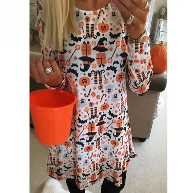 Для женщин осень Хэллоуин вечерние с длинным рукавом круглый вырез горловины